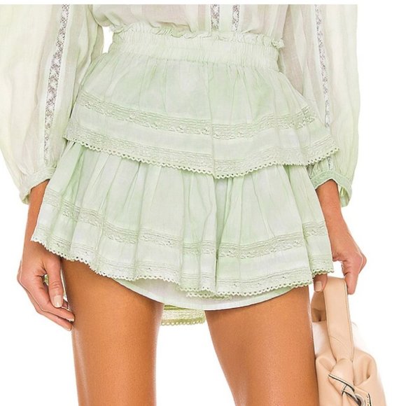 LoveShack Fancy ruffle mini skirt - moss green